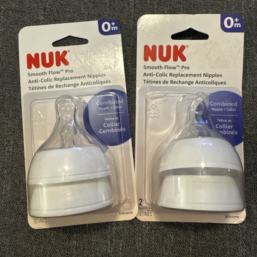 New Lot‎ 2,4 Total NUK Smooth Flow Pro Anti-Colic Replacement Nipples 0+m